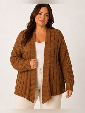 Pink Rose Women’s Brown Chunky Knit Open Front Cardigan Size XL